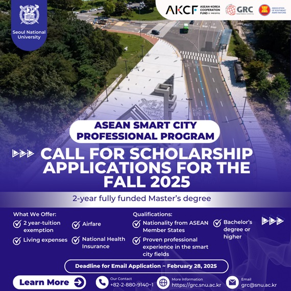 Kabar Gembira! Beasiswa Master’s Program Smart City 2025 di Seoul National University, Korea